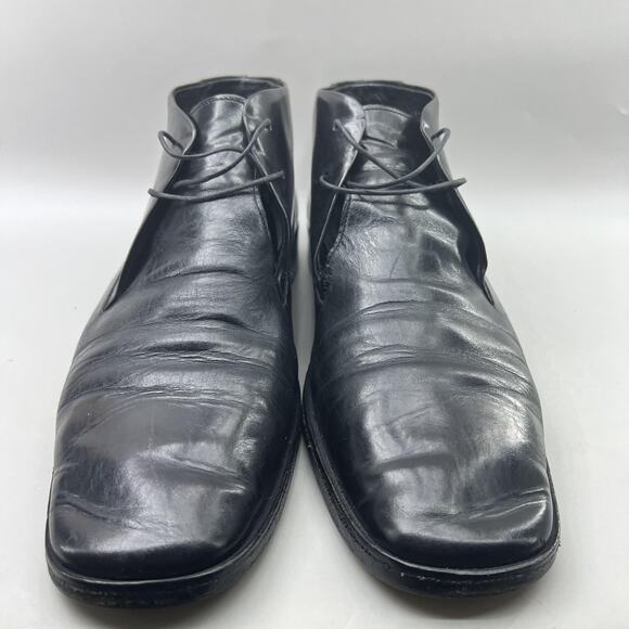 Gucci Chukka Boots Men Size 13 Black Leather Vintage Plain Toe Lace Up Mid Shoes - Picture 2 of 10